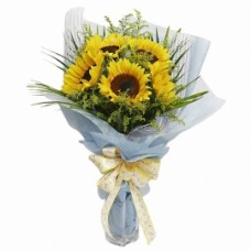 Hand Bouquet of 5 Stalks of Sunflowers